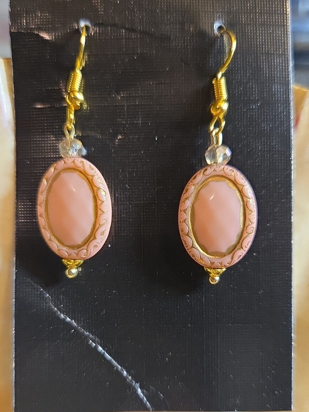 Gold-Tone Pink Oval Drop Earrings: A